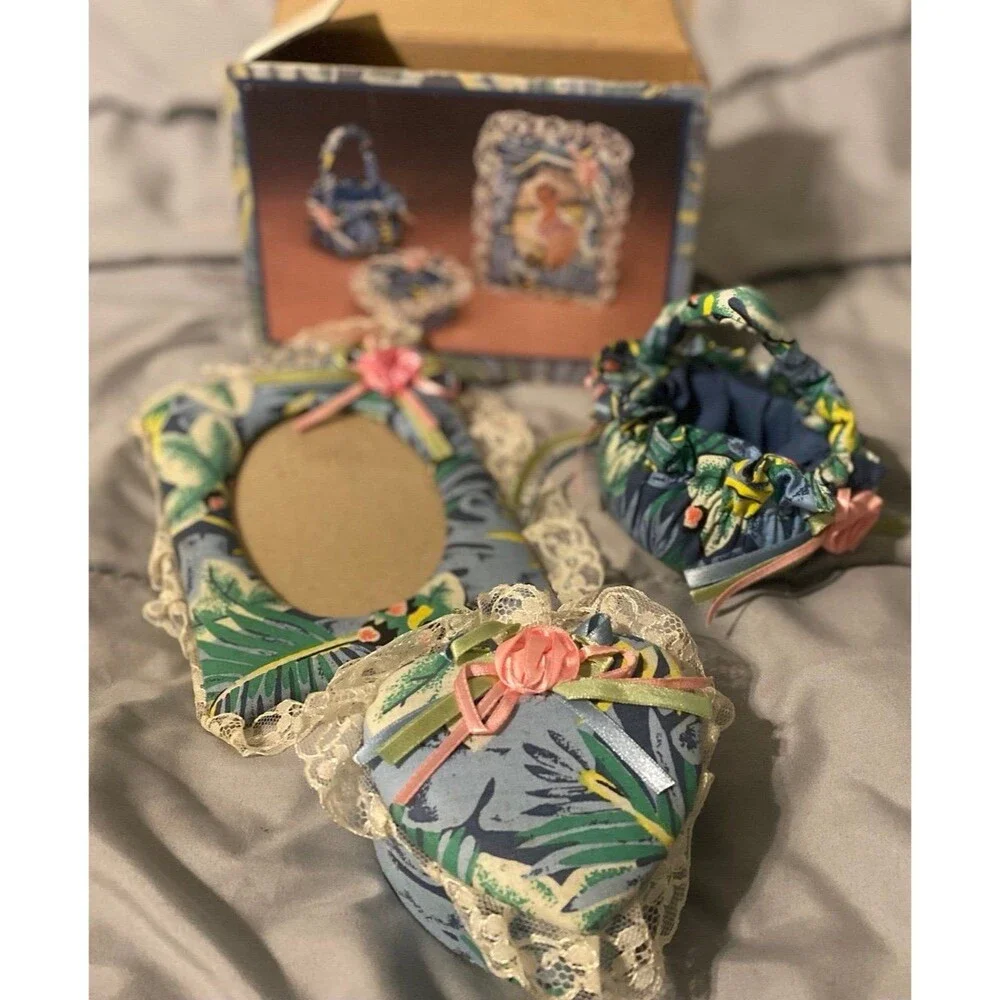 Vintage Tropicana Fabric 3pc Assortment, Frame, Jewelry Box And Basket